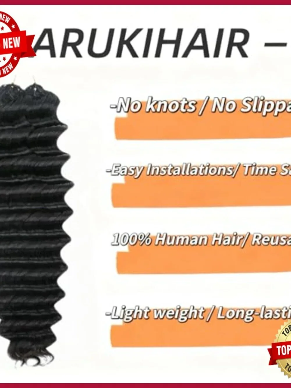 14 Inch Knotless Pre-Separated Deep Wave Crochet Hair Extensions 120g